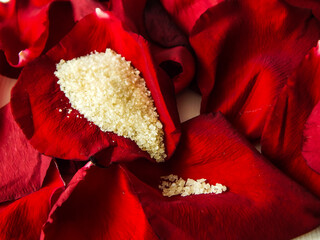 rose petals and cane sugar granules