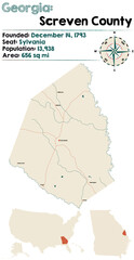 Large and detailed map of Screven county in Georgia, USA.