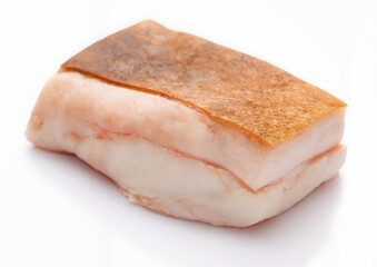 raw lard piece on white background, pork fat