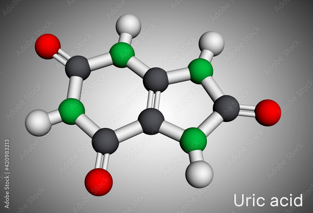 Wall mural uric acid molecule. it is heterocyclic compound, crystalline product of protein metabolism, found in