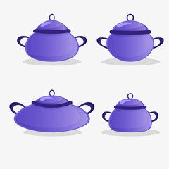 Set of Violet Pan. Kithcen Furniture. Vector isolated elements on grey background