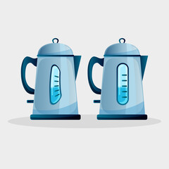 Blue Kettle  Kithcen furniture. Vector isolated illustration on blue background