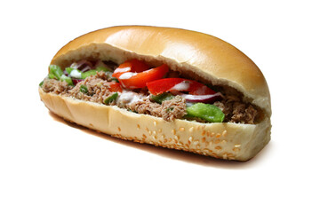 Baguette sandwich with tuna fish and vegetables