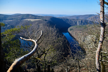 Lookout to a meandering river in valley                               