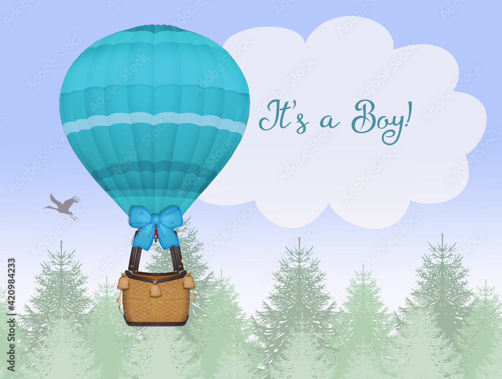 Canvas Prints baby announcement with hot air balloon