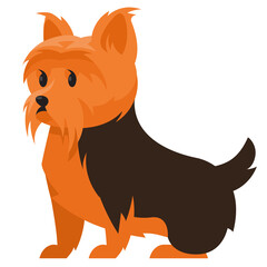 Sitting Yorkshire Terrier. Cute pet in cartoon style.