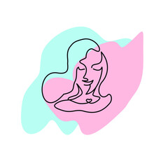 Abstract woman beauty face minimalist, vector illustration for t-shirt, slogan design. One line drawing style.