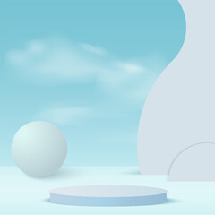 Abstract background with blue color geometric 3d sky podiums. Vector illustration