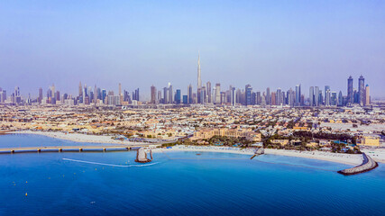 Aerial view of Dubai Skyscrapers and Sheikh Zayed Road, Dubai, UAE
