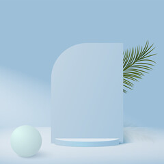 Abstract background with blue color geometric 3d sky podiums. Vector illustration