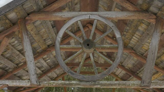 The wheel decor on the ceiling of the cabin as seen on a closer look in Estonia