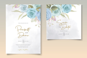 Modern wedding card with blue floral decoration