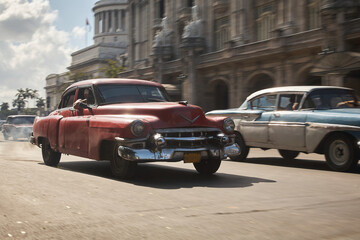 Fototapeta na wymiar Driving vintage car in Cuba. Havana.