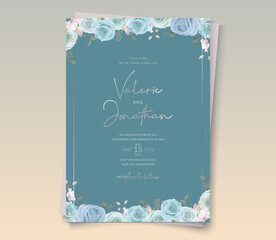 Modern wedding card with blue floral decoration