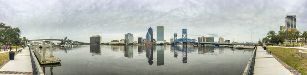 Jacksonville city skyline from the opposite side of the river, Florida - Panoramic view