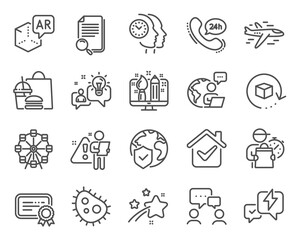 Technology icons set. Included icon as Lightning bolt, Creative design, Idea signs. Vector