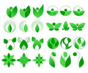 Icon set. Vector illustration isolated. Green eco logo. . Vector illustration