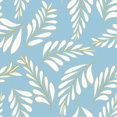 Fototapeta na wymiar Pattern with gold branches on blue background. Designed for textule fabrics, wrapping paper, walls.