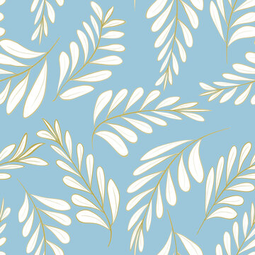 Pattern with gold branches on blue background. Designed for textule fabrics, wrapping paper, walls.