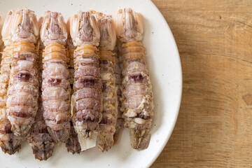 steamed crayfish or mantis shrimps or stomatopods