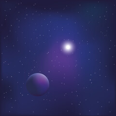 Obraz na płótnie Canvas Space background with shining star and planet