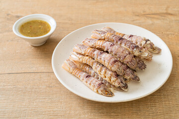 steamed crayfish or mantis shrimps or stomatopods