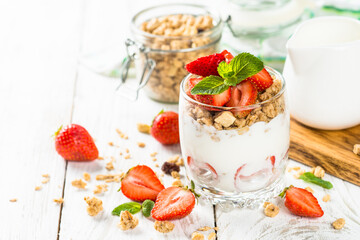 Greek yogurt parfait with strawberry.