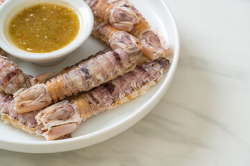 steamed crayfish or mantis shrimps or stomatopods