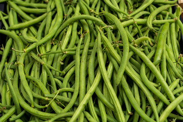 Close-up green beans in a spanish food market