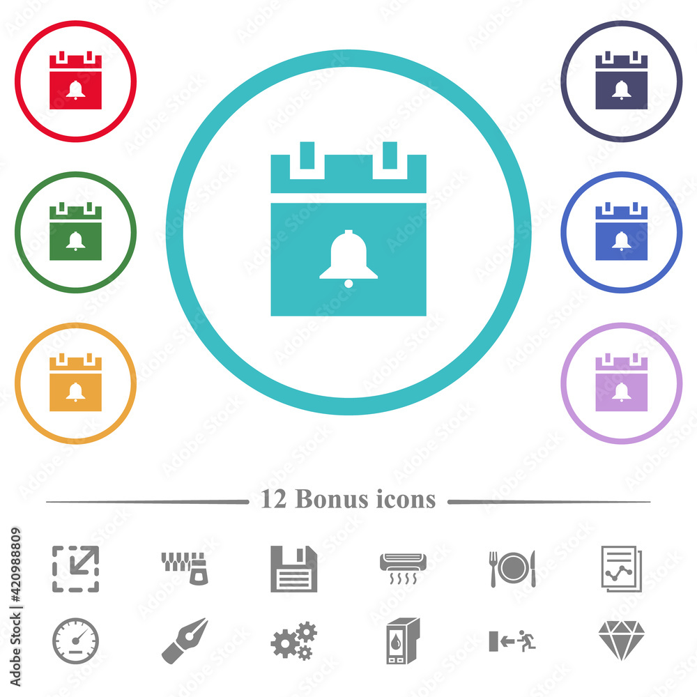 Poster schedule alarm flat color icons in circle shape outlines
