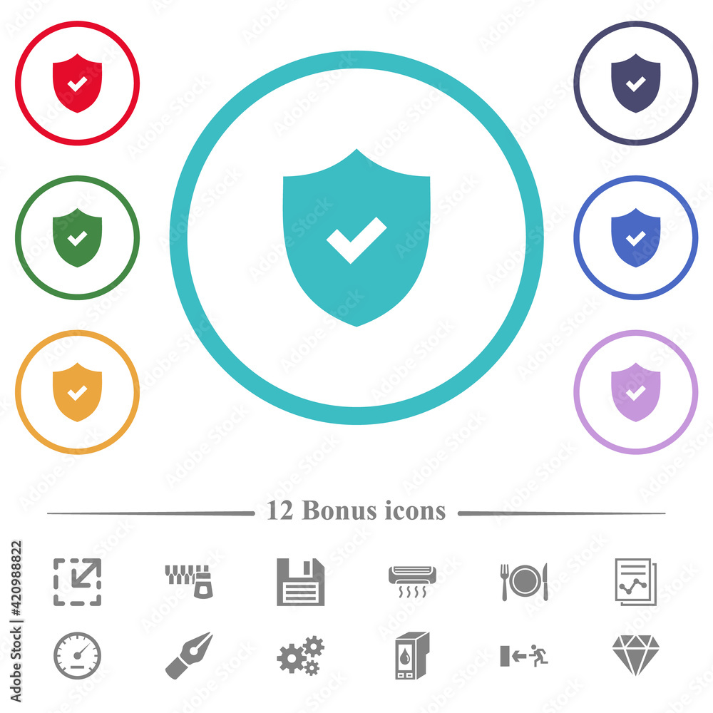 Poster active security flat color icons in circle shape outlines