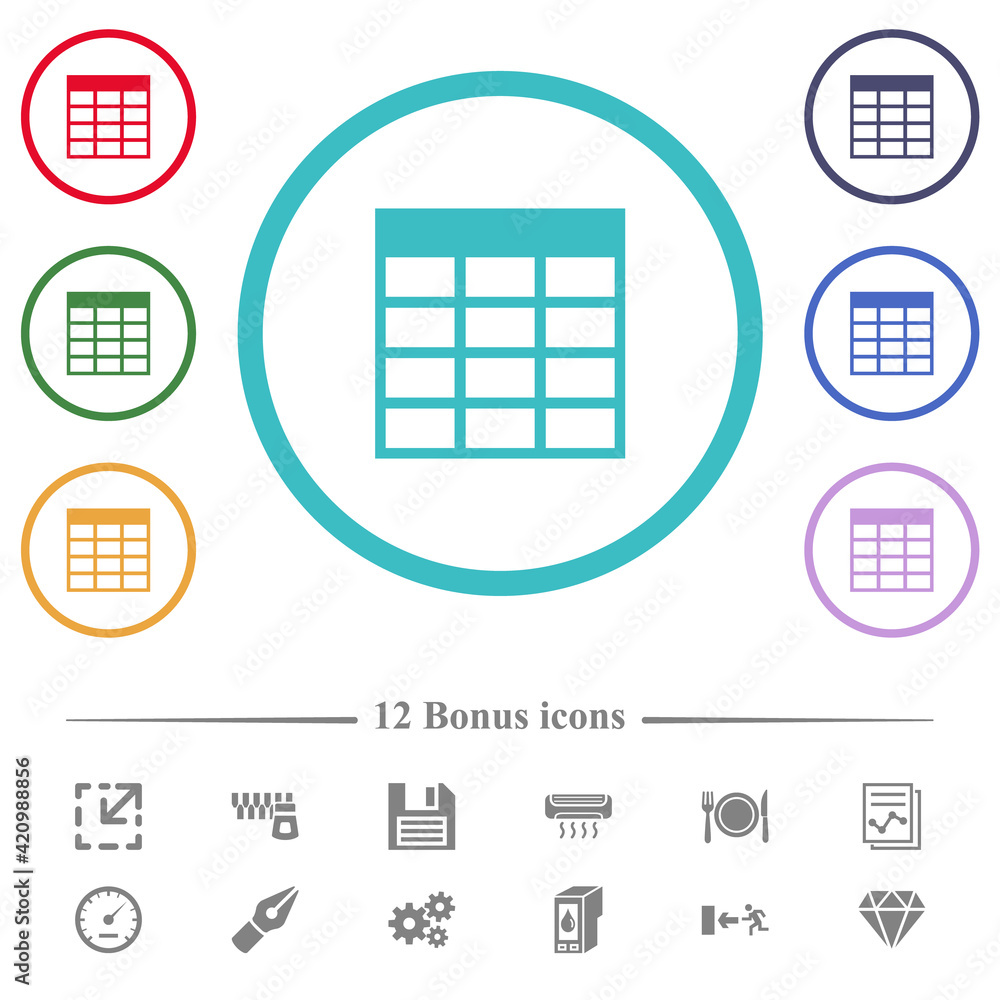 Aufkleber spreadsheet table flat color icons in circle shape outlines