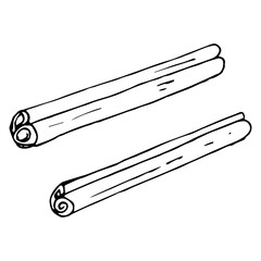 Vector graphics in a realistic style on a white background. Cinnamon sticks aromatic hot spices black and white contour illustration hand drawn