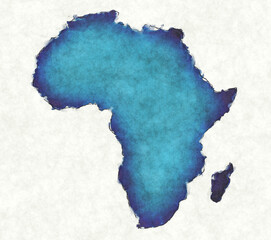 Africa map with drawn lines and blue watercolor illustration