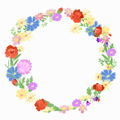Fototapeta na wymiar A wreath of summer flowers for a frame or invitation