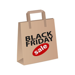 Fototapeta na wymiar Black Friday paper shopping bag isolated on white, vector illustration