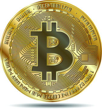 Golden bitcoin coin. Crypto currency golden coin bitcoin symbol  isolated on White Background Realistic vector illustration.