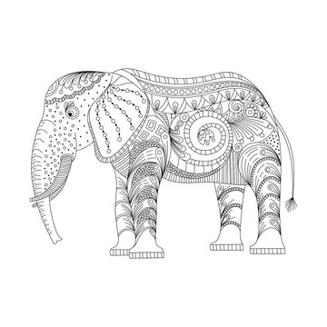 Elephant coloring page graceful and exquisite style. vector illustration, on a white background. coloring page for adults and children