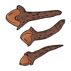 Vector graphics in realistic style of cloves sticks isolated on white background. Hand drawn color illustration of cloves dried fragrant spice and seasoning.