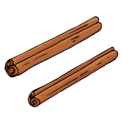 Vector graphics in realistic style of cinnamon sticks isolated on white background. Color illustration of cinnamon dried fragrant spice and seasoning hand drawn.