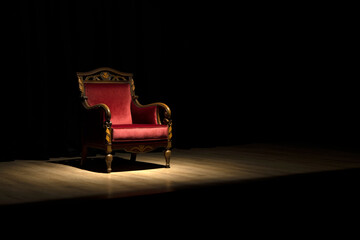 Red wooden seat on the theater stage