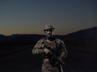 soldier with full combat gear in night mission