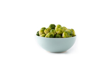 Set of brussel sprouts in a bowl isolated on white background
