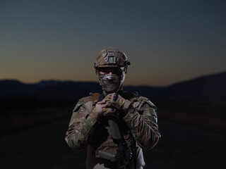 soldier with full combat gear in night mission
