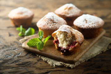 Traditional homemade muffins with berries