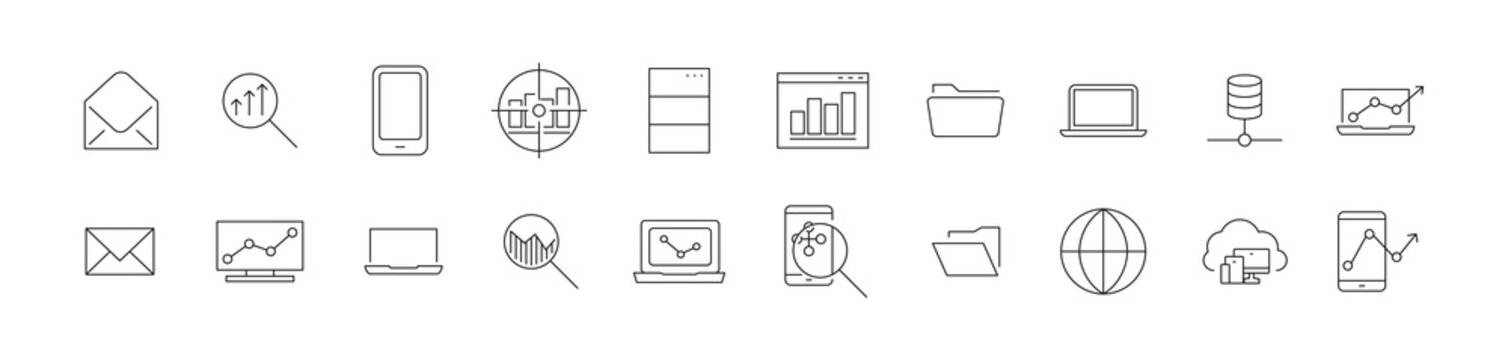 Pack of line program development icons.