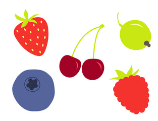 Cliparts berries in flat style. Icons. Isolated on white background.