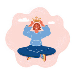 Vector illustration of Woman put crown at her head.