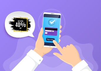 Get 40 percent off paint brush banner. Discount square frame. Vector