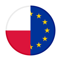 round icon with poland and european union flags. vector illustration isolated on white background